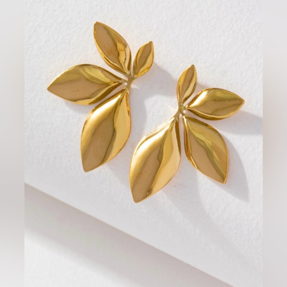 18k gold dipped steel leaf post earrings
